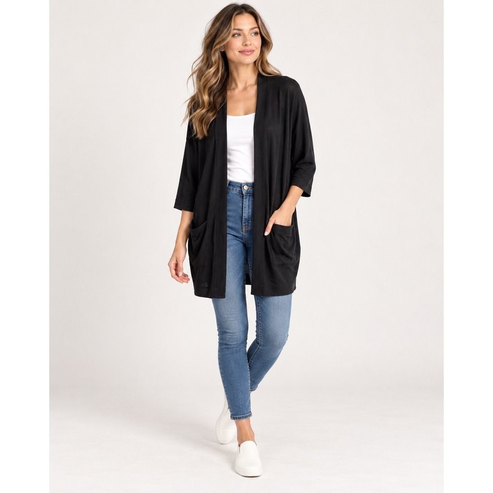 Aritzia Wilfred Free Black Open Front Dolman Sleeve Cardigan Pockets S Kimono